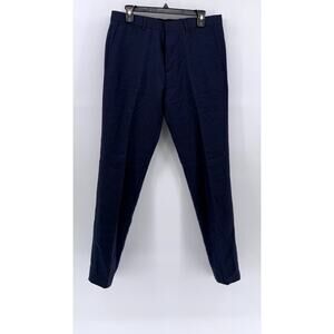 THEORY Men's Navy Blue Marlo Wool-Cotton Straight-Leg Flat Front Pants SZ 31